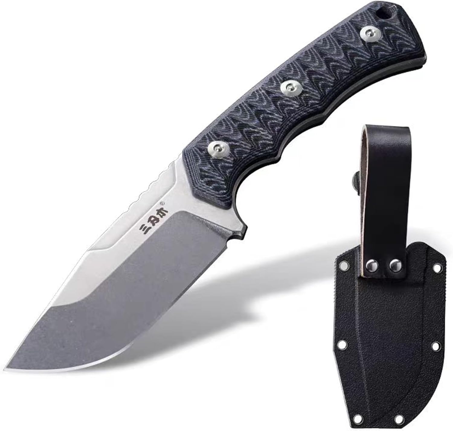 Sanrenmu Fixed Blade Knife with Sheath Full Tang 3.86“ 8CR13MOV Blade EDC Outdoor Knife for Camping Survival Hiking (Black+Blue)