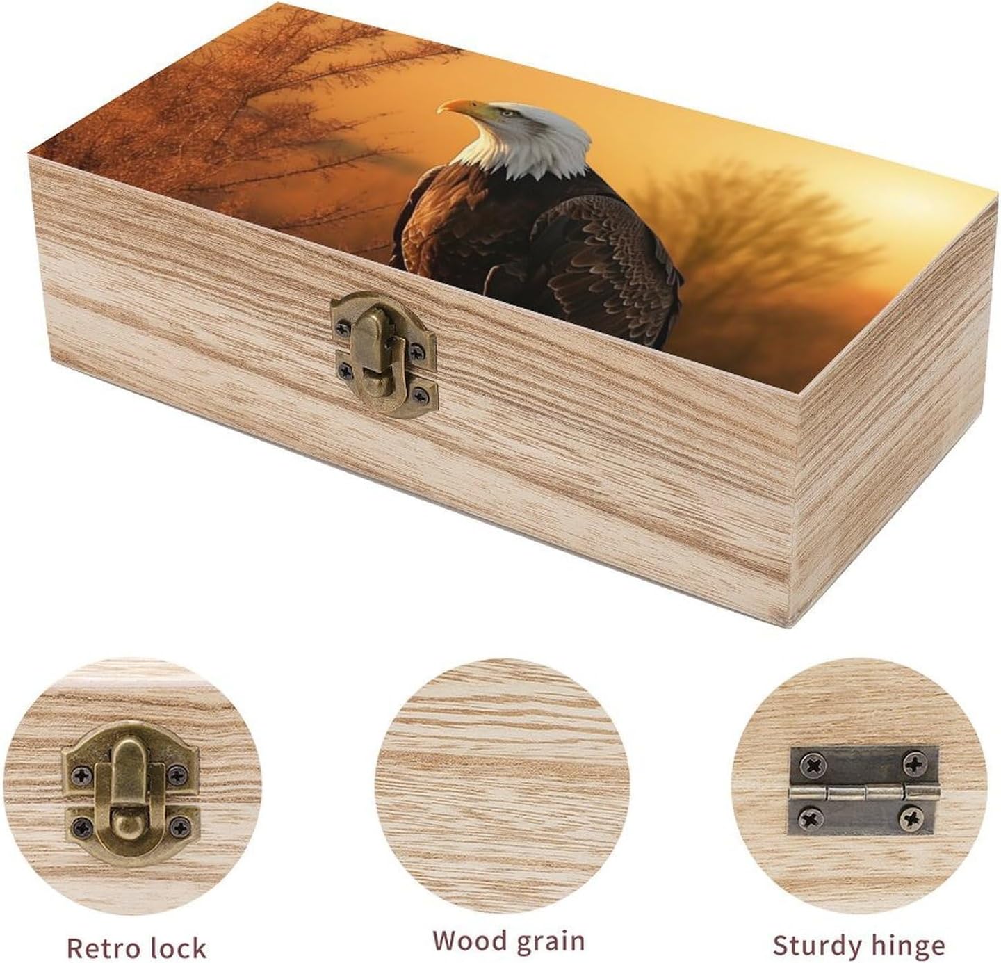 Golden Sunset Bald Eagle Large Wooden Keepsake Box, Memory Box for Home image 3