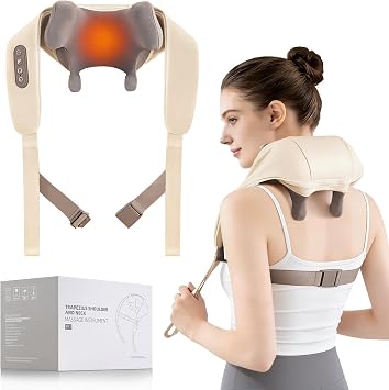 Neck Massager with Heat, 6D Shiatsu Kneading for Pain Relief, Beige