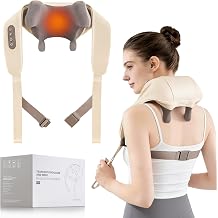 Neck Massager with Heat, 6D Shiatsu Kneading for Pain Relief, Beige | 2 Heat Levels 104 F/113 F, 3 Modes, 3 Intensities, Cordless, USB-C, 90min Runtime, Auto-Off 10min, Neck/Shoulder/Back/Waist