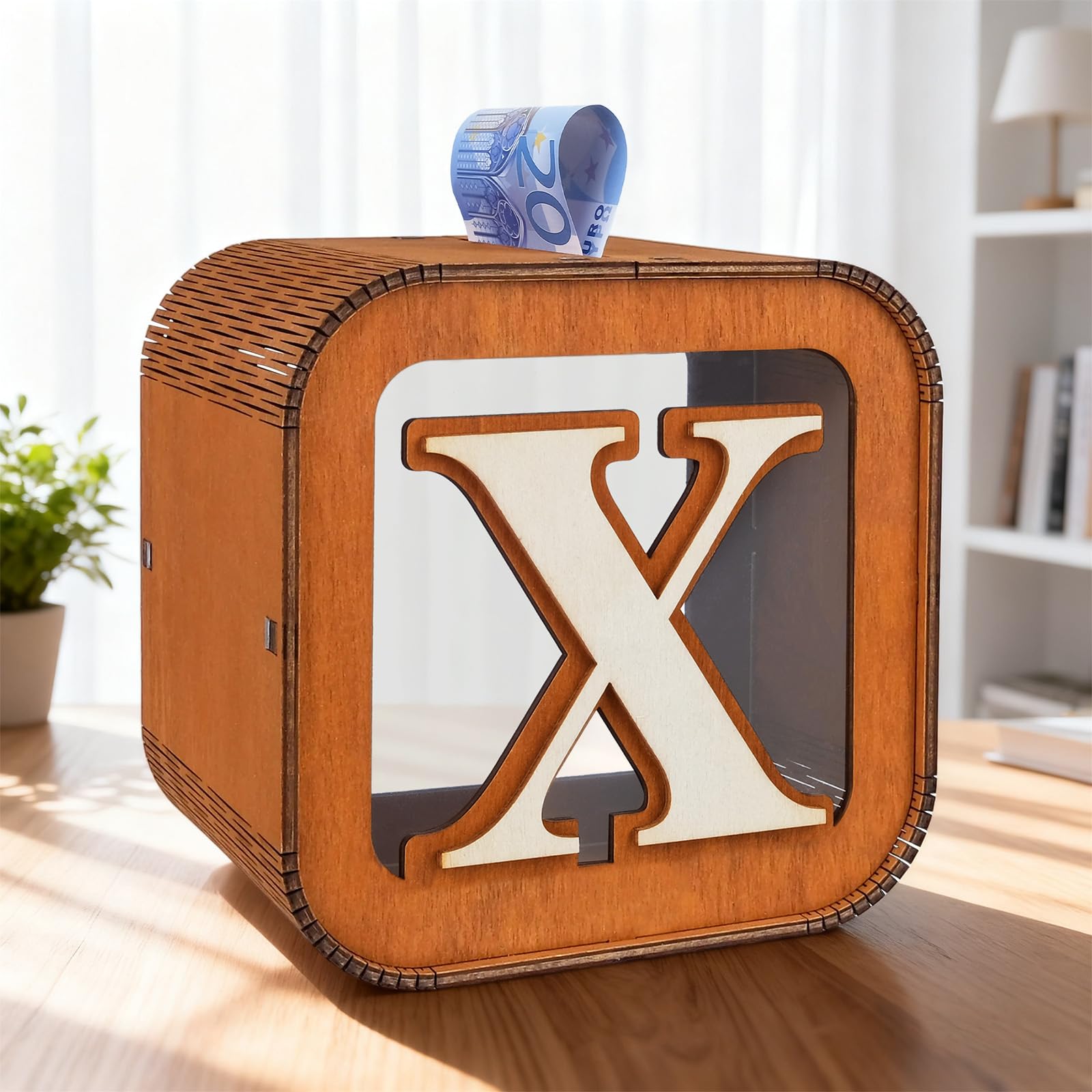Tirelire en bois alphabet artisanale et personnalisée grand format