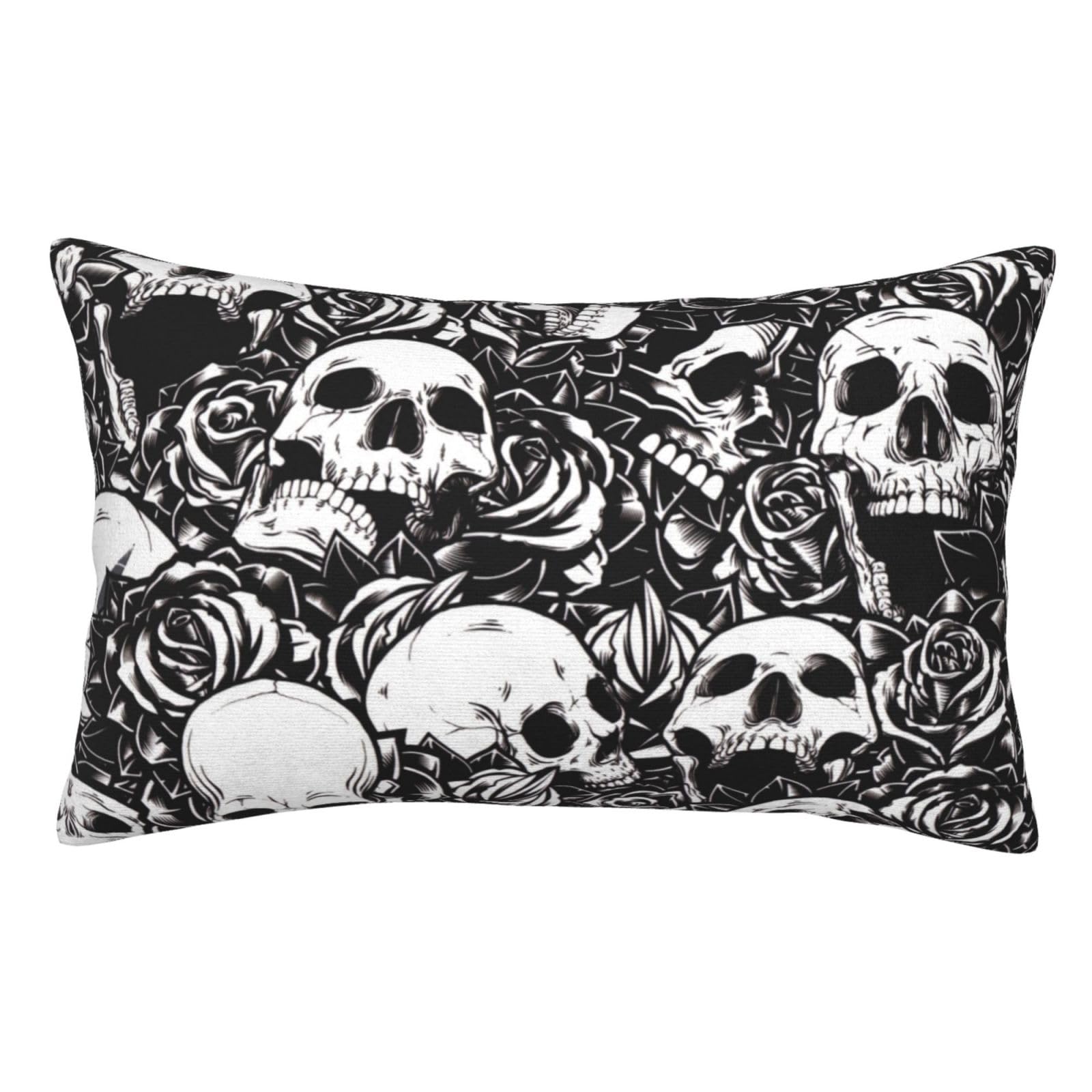 WKSGDSG Soft Plush Pillow Cover For Sofa & Bed, Skull, Standard Furry Throw Pillow Case 50x75 cm, Decorative Cushion Cover For Bedroom Living Room Decor, Hidden Zipper Pillowcases For All Seasons