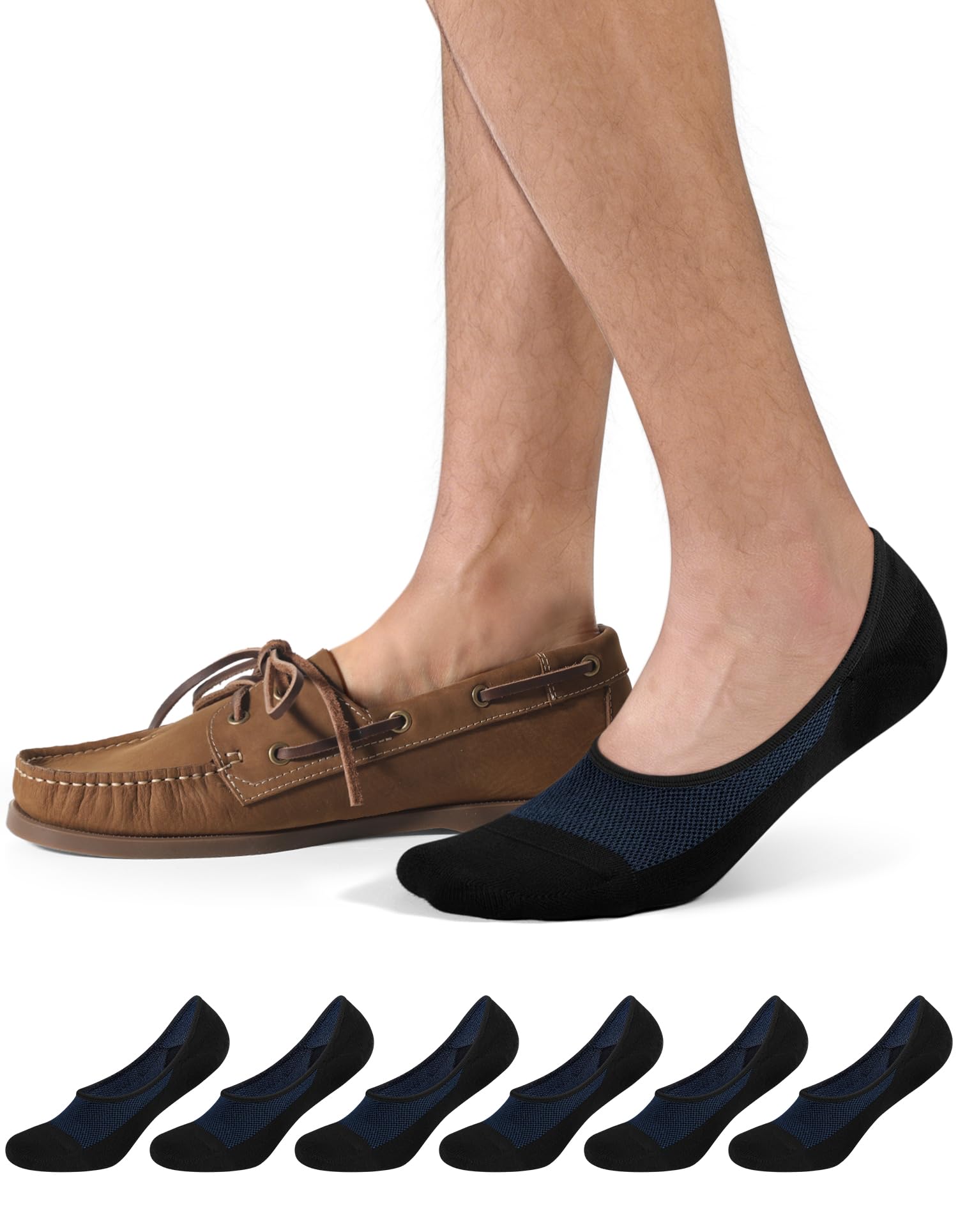 CLOSEMATE 6 Paia Calze Fantasmini Uomo in Cotone per Mocassini e Loafer | Estivi invisibili, silicone antiscivolo, taglio basso, disponibili in nero, bianco e grigio.