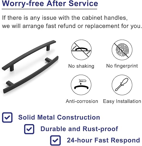 Miniatura 5 de Paquete de 10 tiradores curvados de 5 pulgadas con agujeros centrales, color negro mate, manijas de gabinete negras, accesorios de cocina negros