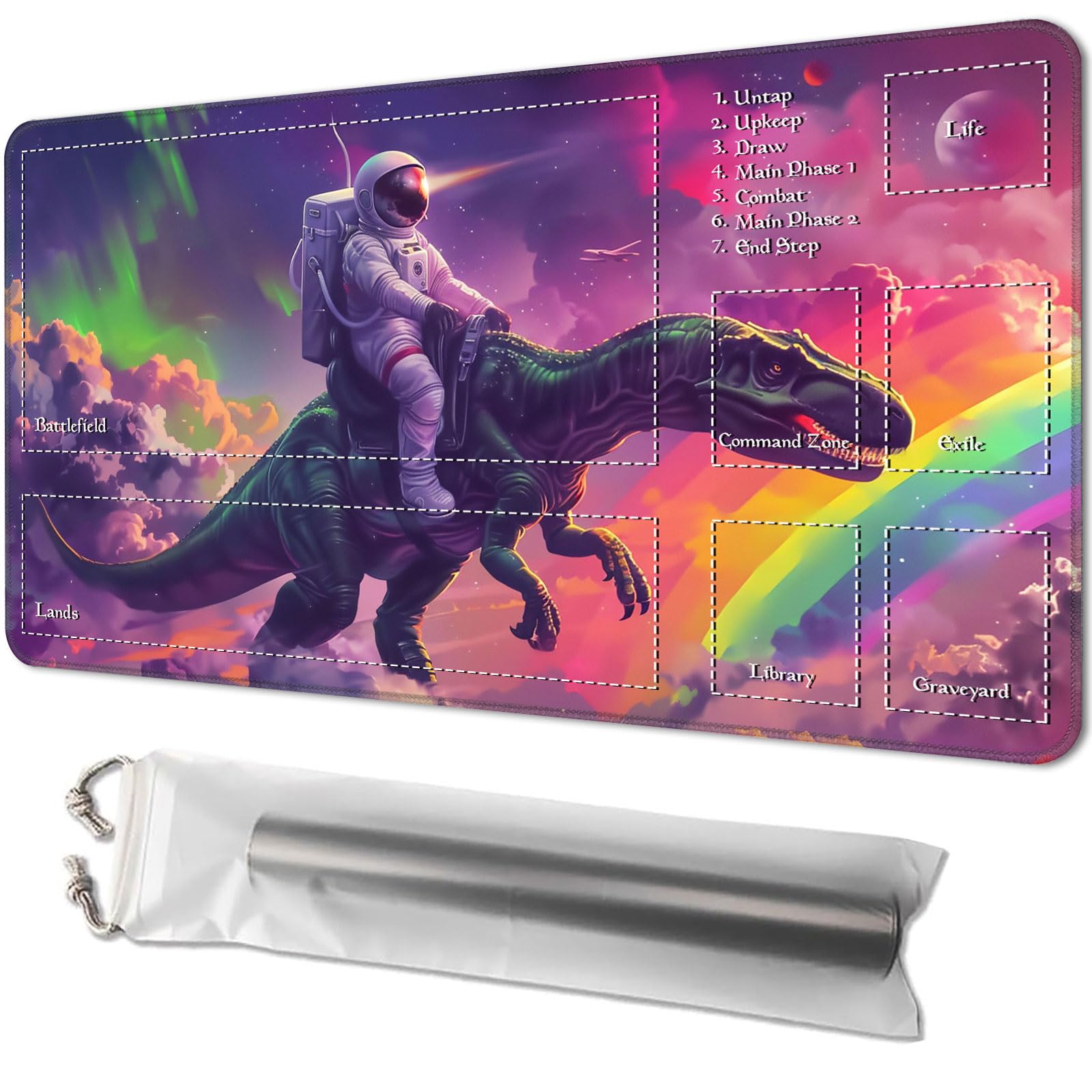 Playmat for MTG, Game Mat 24 x 14 inches, with Free Storage Bags, TCG and Board Game Mat for Cards, Ideal for Card Game Enthusiasts, Astronaut