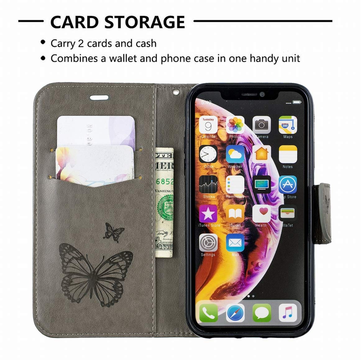 Amazon.co.jp: Yiizy ケース Apple iPhone XR A2105 ケース 手帳型 蝶