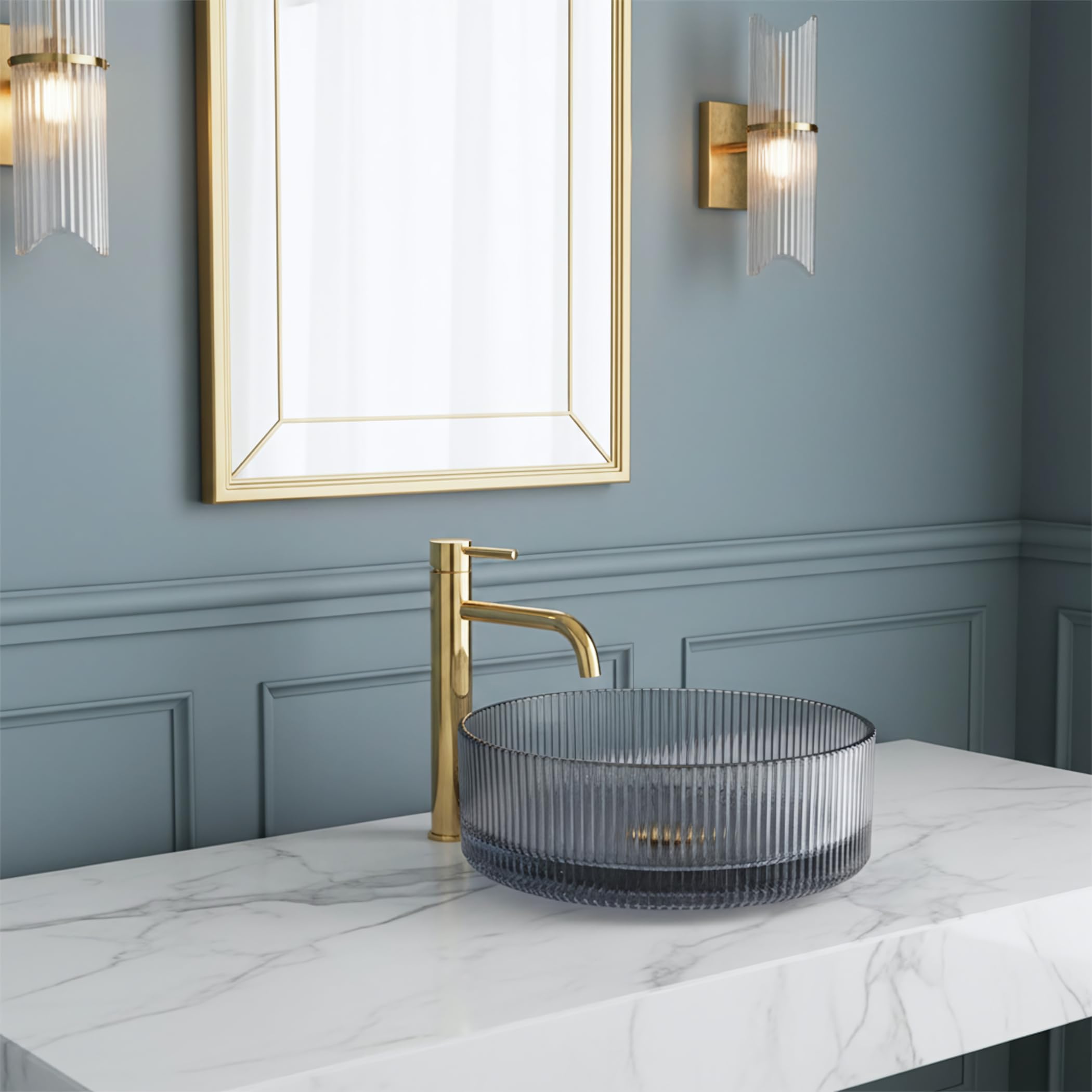 Rea LAVABO SOBRE ENCIMERA INGRID GRIS Lavabo de Baño 40 x 40 x 13 cm Vidrio (Transparente)