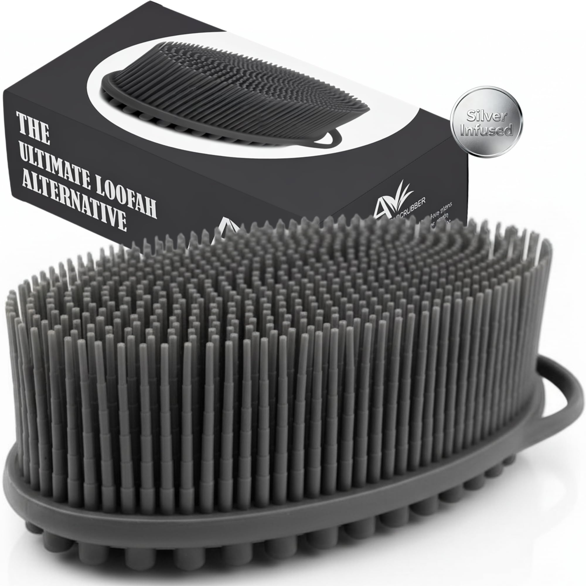 Avilana Silver Edition Body Scrubber - Silver-Ion Infused Silicone Shower Brush, ISO Tested Dual Sided, Stays Fresher Longer, SGS Certified Gentle