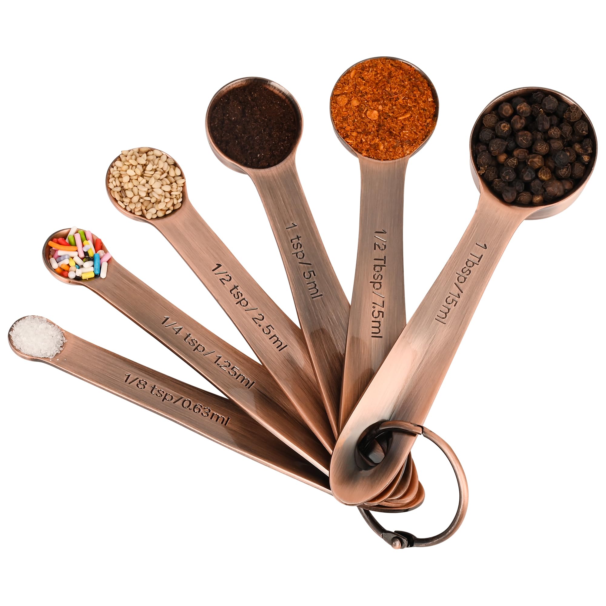 Kupfer-Messbecher- und Löffel-Set, Edelstahl-Messbecher und Löffel-Set, 5 Metall-Messbecher und 6 Backmesslöffel, imperiale und metrische Messbecher und Löffel, Set 11