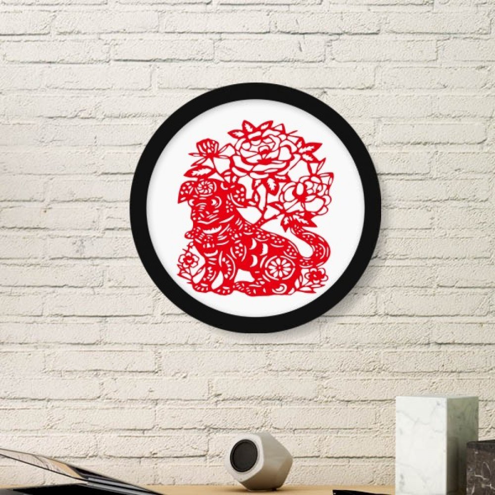 Cadre photo ronde bois noir peinture art nouvel an chinois petit modele