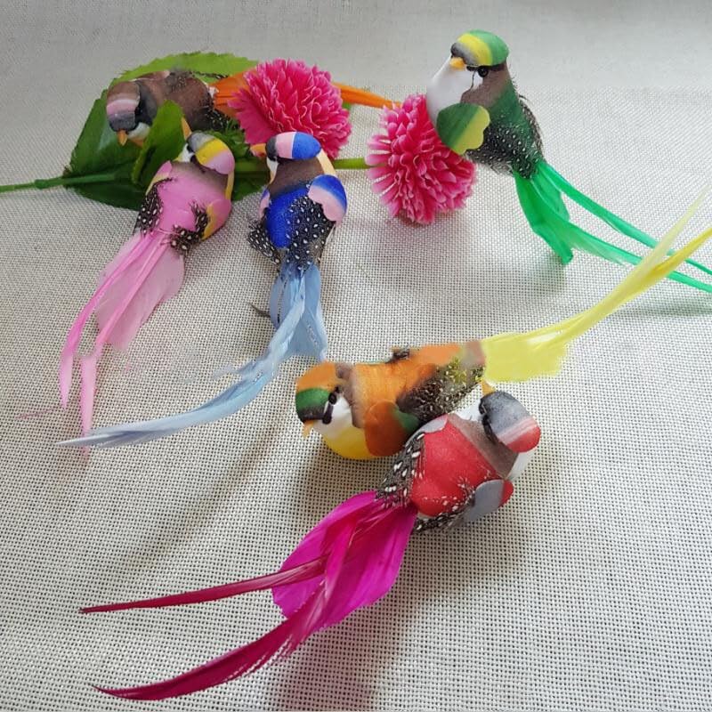 Hontaog Enchanting 6 Colorful Artificial Birds with Clips - Lifelike Foam Feather Ornaments for Christmas Tree, Garden, Crafts, Home Parties, & Wedding Decor (14x3x3cm, Multicolored)