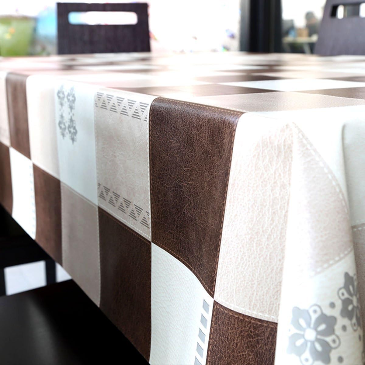 LEEVAN Heavy Weight Vinyl Square Table Cover Wipe Clean PVC Tablecloth Oil-Proof/Waterproof Stain-Resistant-54 x 72 Inch (Elegant Plaid)