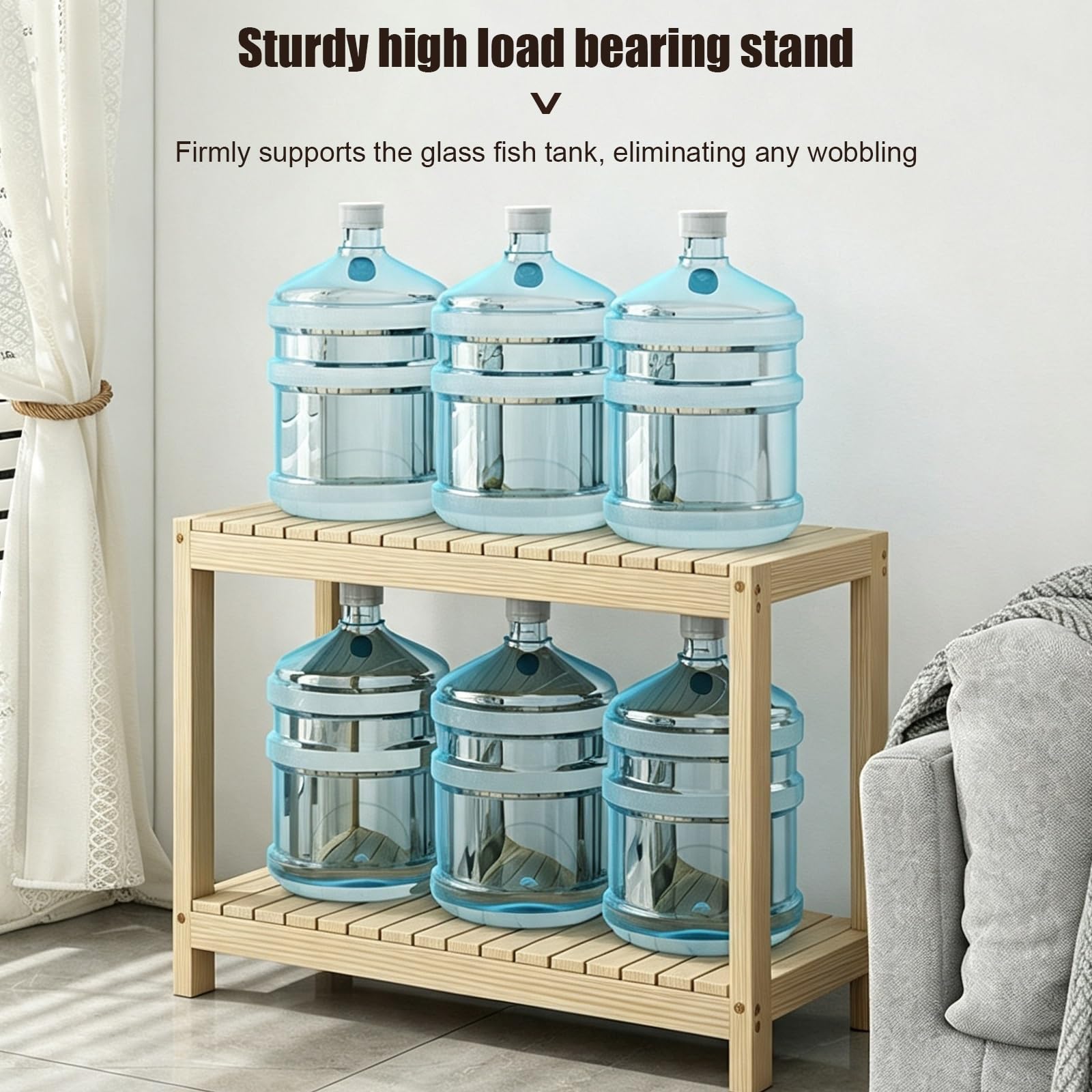 Soporte de madera for pecera con diseño reforzado de almacenamiento de