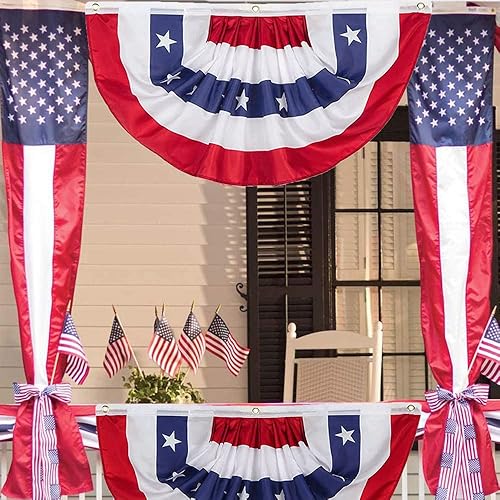 Miniatura 3 de Bandera plisada para abanico, paquete de 2 banderines de Estados Unidos, bandera patriótica de medio abanico con estrellas y rayas para decoración