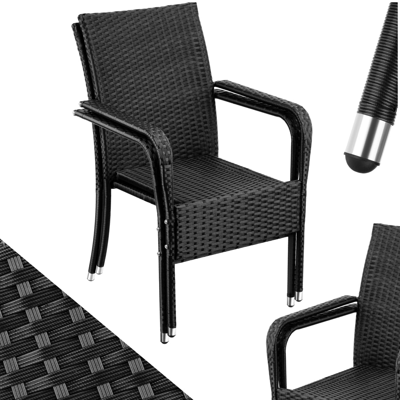 tectake Rattan-Stühle Gartenstuhl-Set, 2er Set – stapelbar, wetterfestes Polyrattan mit pulverbeschichtetem Stahlgestell