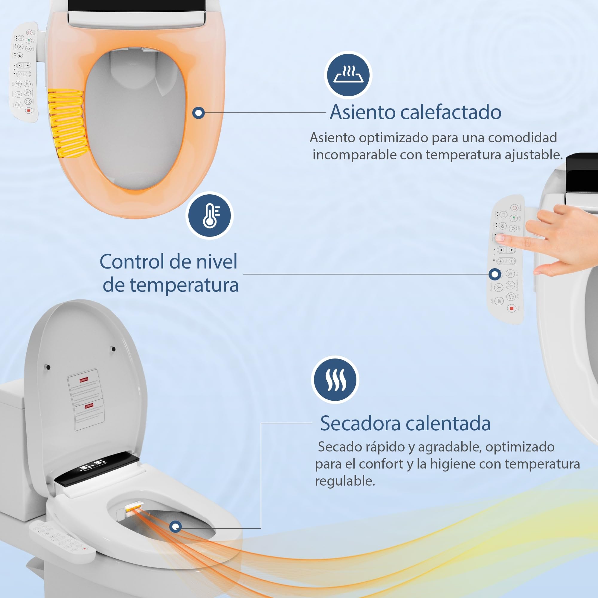 Marca Francesa : Asiento Inodoro Inteligente japones con chorro de agua caliente, Tapa WC Japonesa Calefactable, Baño japonés, Tapa de Vater japonés, Bidet electrico, Confort y Elegancia