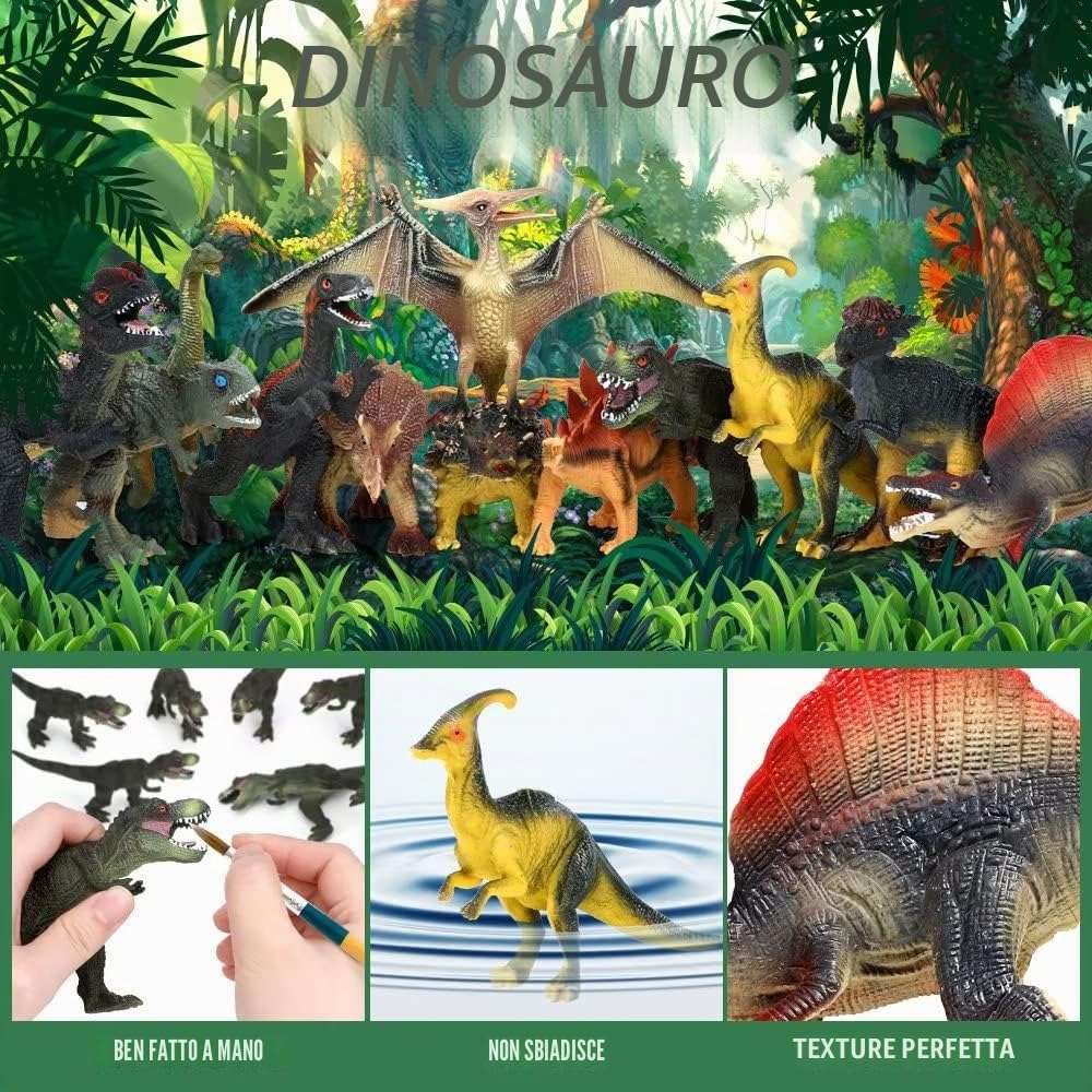 FRUSE Dinosauro Giocattolo per Bambini,12 Pezzi Educativi Realistico Figure di Dinosauri con T-Rex,Velociraptor,Libro Dinosauro,Dinosauri Giocattoli per Ragazzi Ragazze 3 4 5 6 Anni