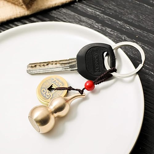 Miniatura 6 de Monedas de Feng Shui con llavero de latón Calabash Wu Lou para viajes de longevidad, con seguridad, riqueza, porsperidad, éxito y buena suerte con