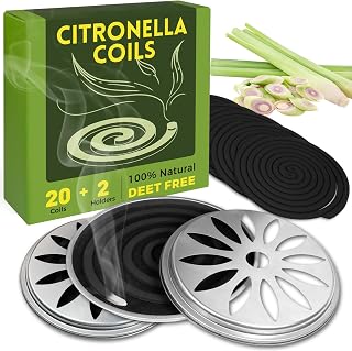 SCENTORINI Citronella Incense Coils, Natural Citronella 20 PCS with 2 Coil Holders, Deet Free, Suitable for Indoor Outdoor Patio, Yard, Garden, Backyard Travel Camping
