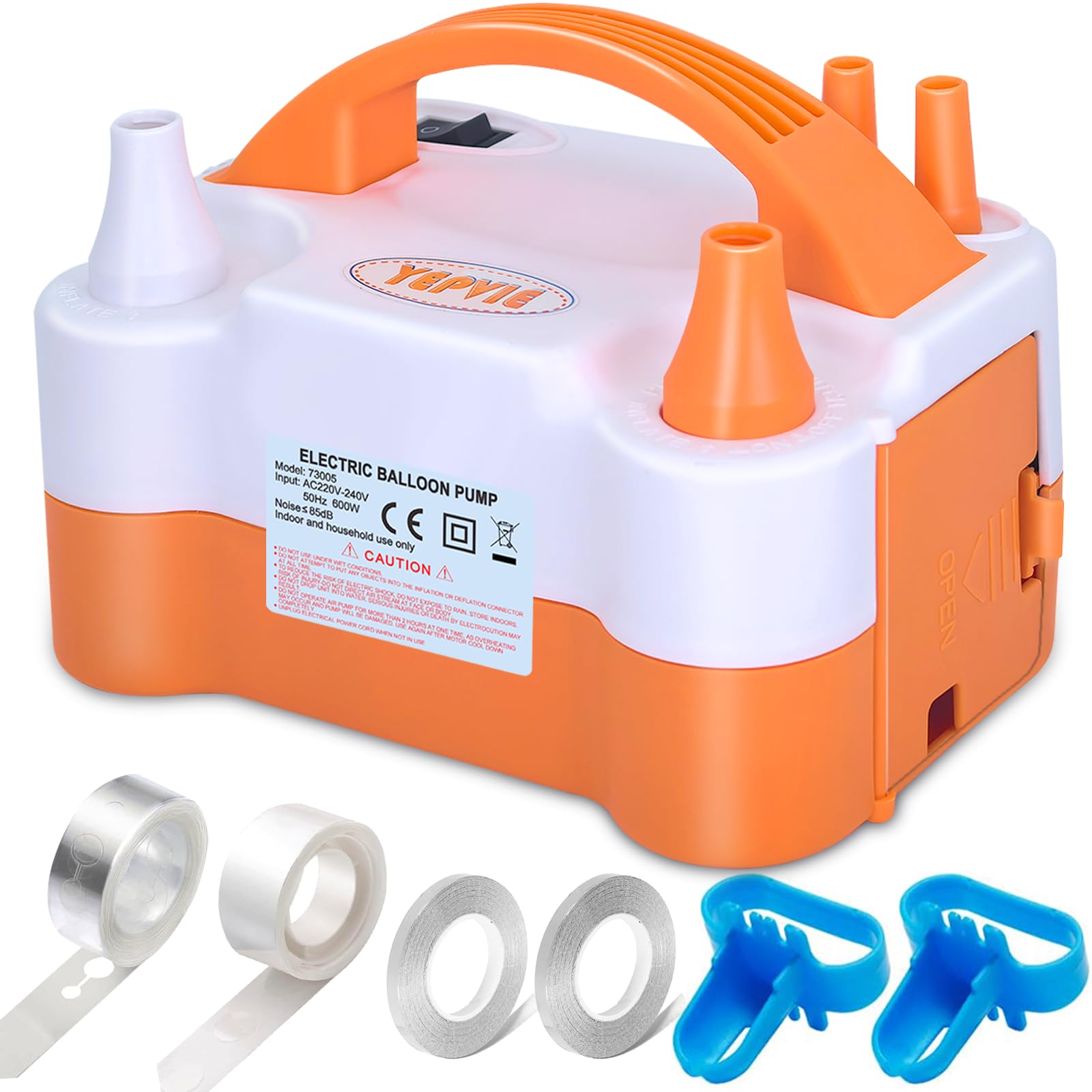YEPVIE Electric Balloon Pump UK, Portable 2 Modes Balloon Inflator with 6 Arch Kits, Electric Air Pump for Balloons, Electric Balloon Blower Machine for Birthday and Wedding Decoration (Orange)