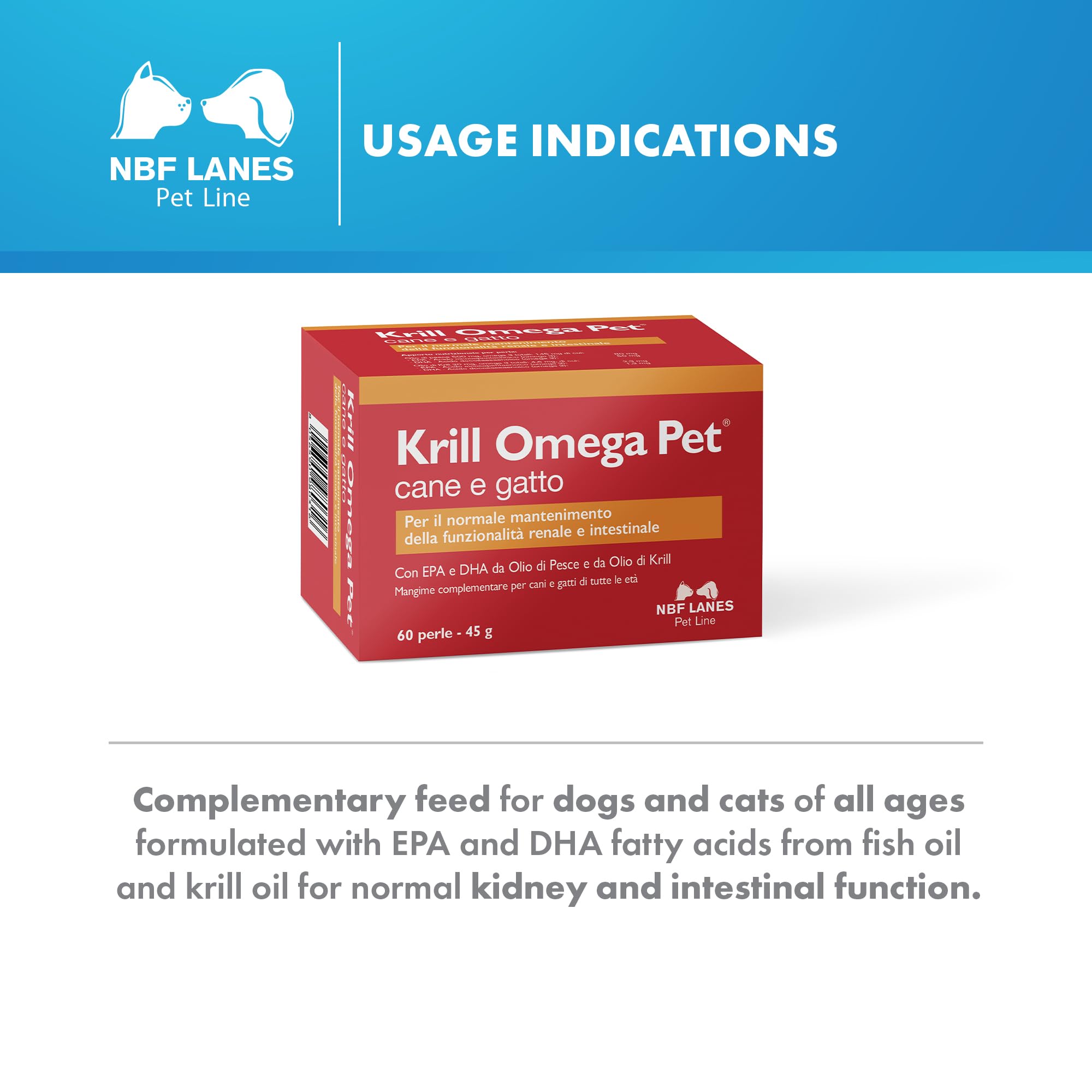 NBF Lanes | Krill Omega Pet Chien et Chat, 60 Perles Appétissantes, pour Le Maintien Normal de la Fonction rénale et intestinale
