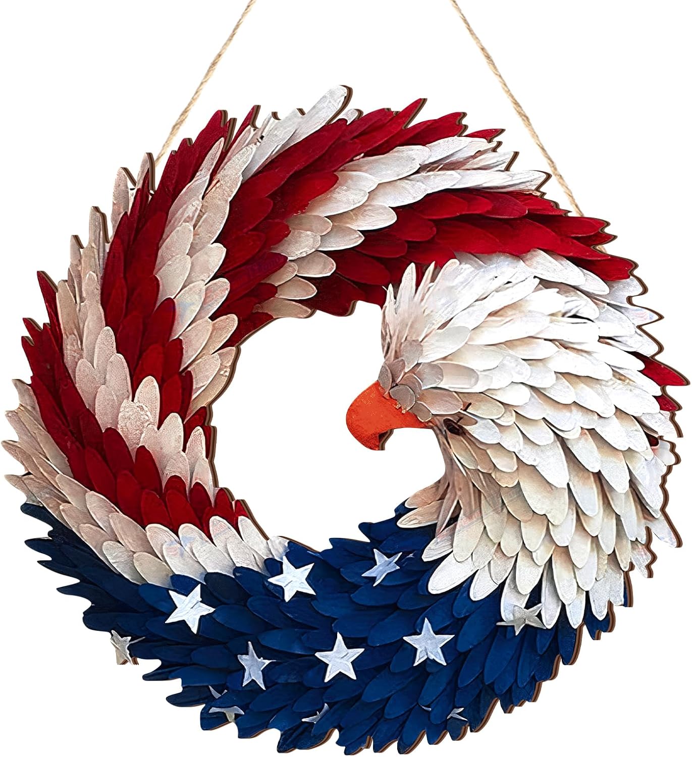 1 Pcs 4th of July Hanging Door Sign 2d Memorial Day Wreath Decorations Patriotic Door Hanger American Rustic Wooden Plaque for Wall Front Porch Farmhouse Decor (Large Eagle Wreath) 1 Large Eagle Wreath