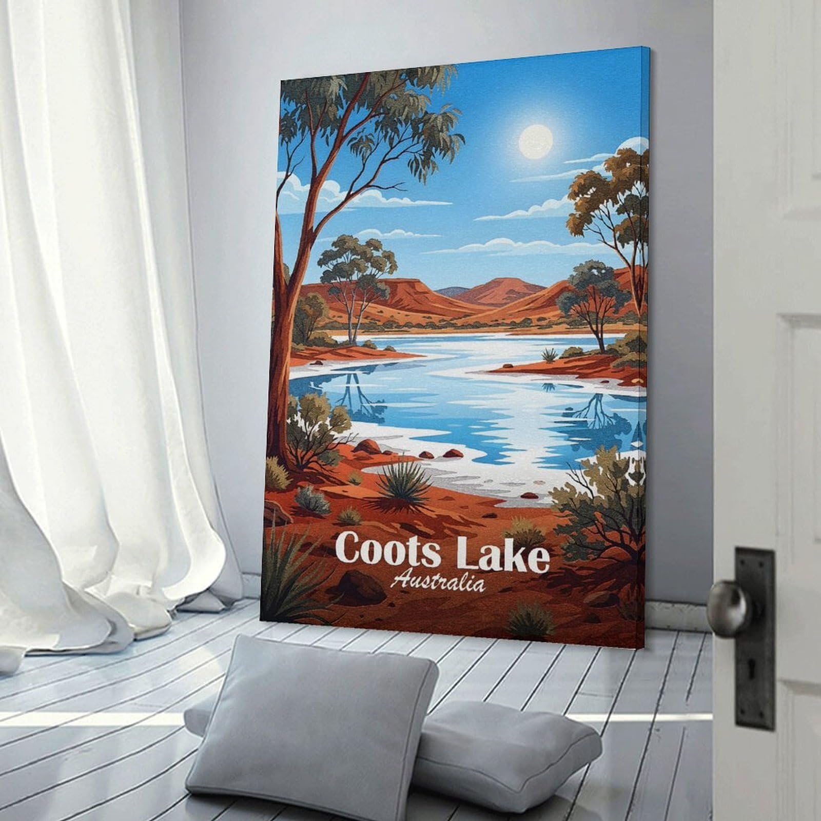 Junmoney Coots Lake Australia Landscape Art Room Decor Wall Art, 20x30inch(50x75cm), for Feature Walls in Flats Or Modern Rooms, A Versatile Canvas Print for Layering