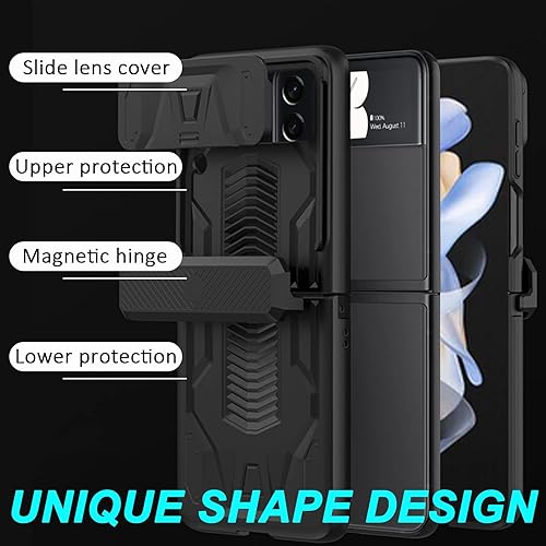 Miniatura 4 de Miimall Funda compatible con Samsung Z Flip 4 protección magnética de bisagra, diseño de forma militar con cubierta deslizante para la lente