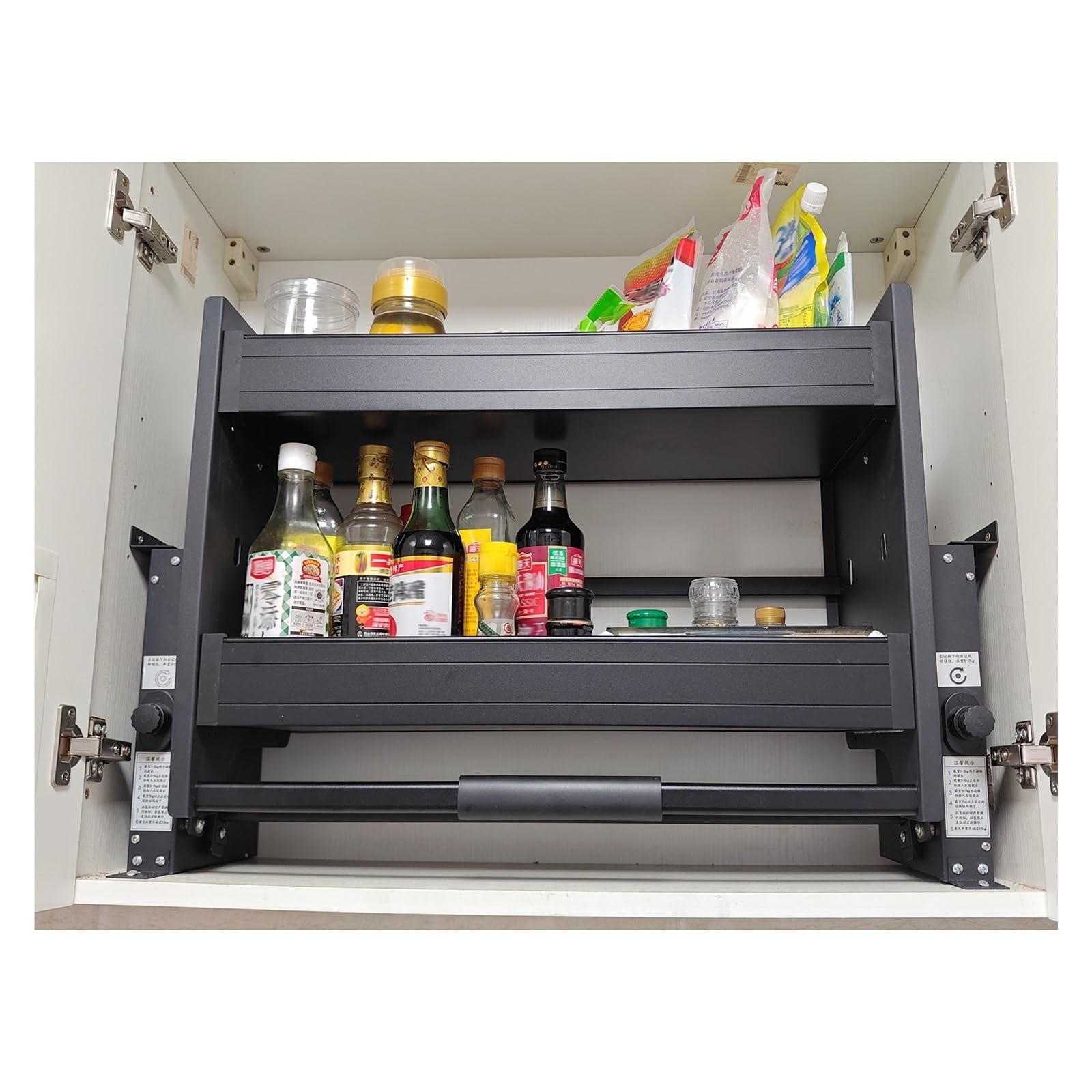 Ausziehbarer Schrank-Organizer, doppellagig, Hängeregal für Küche, Speisekammer, Oberschränke, Gewürzregal für Snacks, Utensilien mit 15 kg Tragkraft
