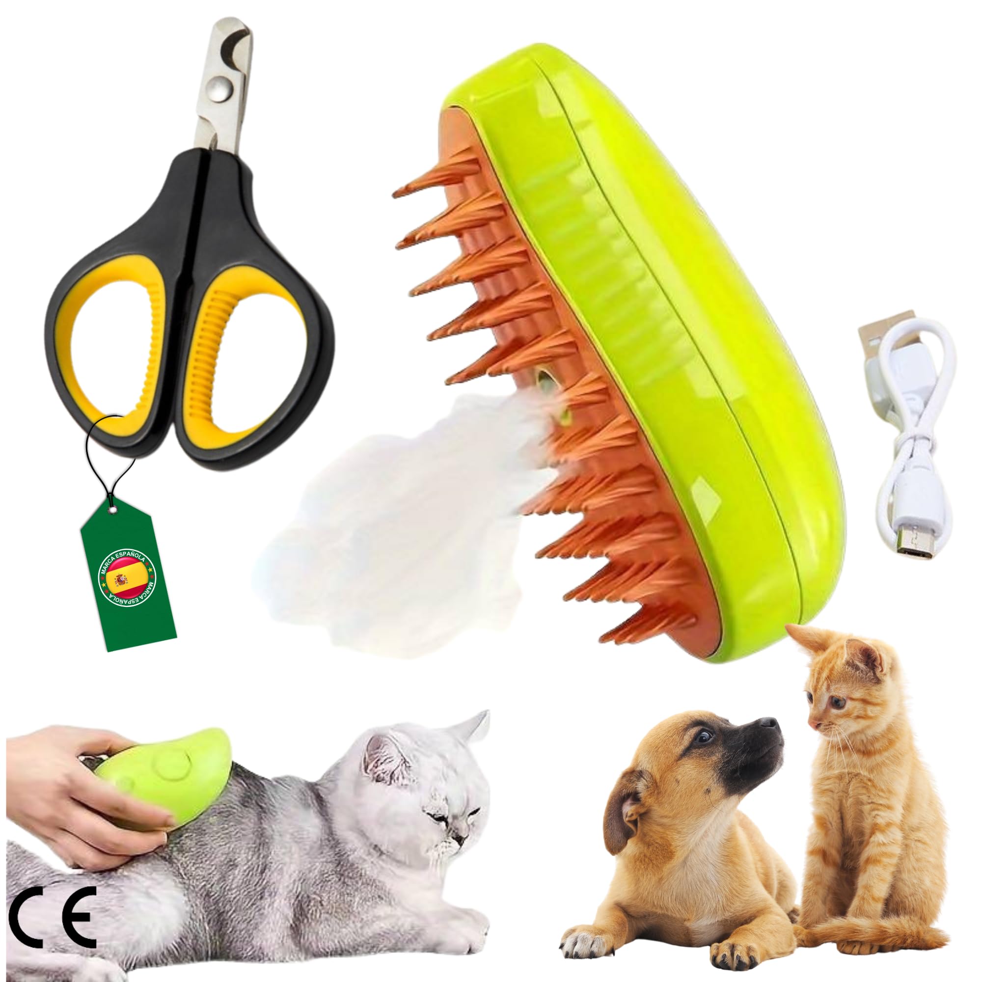 Cepillo con Vapor para Gatos y Perros + practico Corta Uñas incluido en el precio | vapopet | cat brush | Set de Grooming | Higiene completa para tu mejor amigo