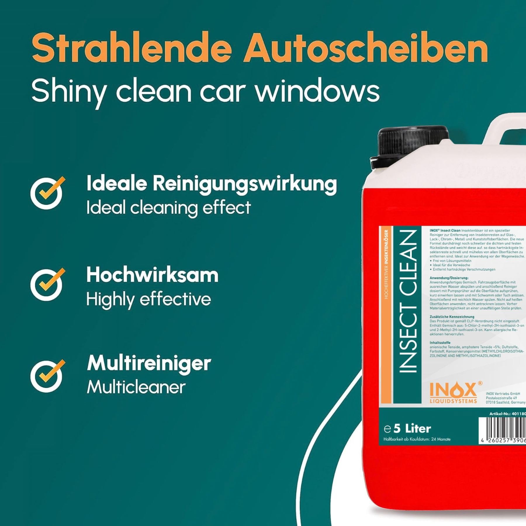 INOX Insektenentferner Auto & Motorrad 2x10L – auch bei Vogelkot | Entfernt Insekten & Baumharz – lösungsmittelfrei, sicher für Lack, Chrom, Glas & Kunststoff