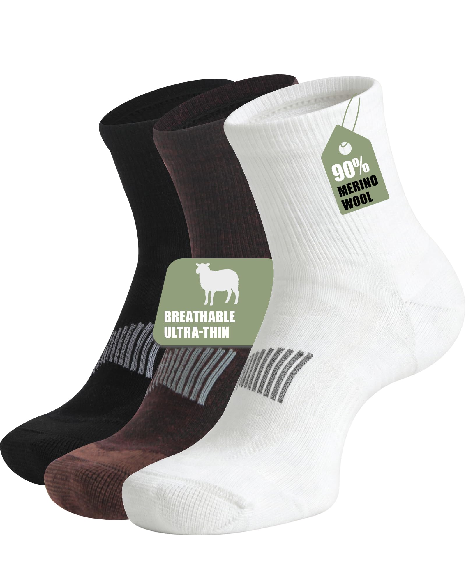 90% Merino Wool Socks for Men Athletic Ankle Socks for Women with Arch Support Breathable Soft Wool Ankle Socks,3 Pairs