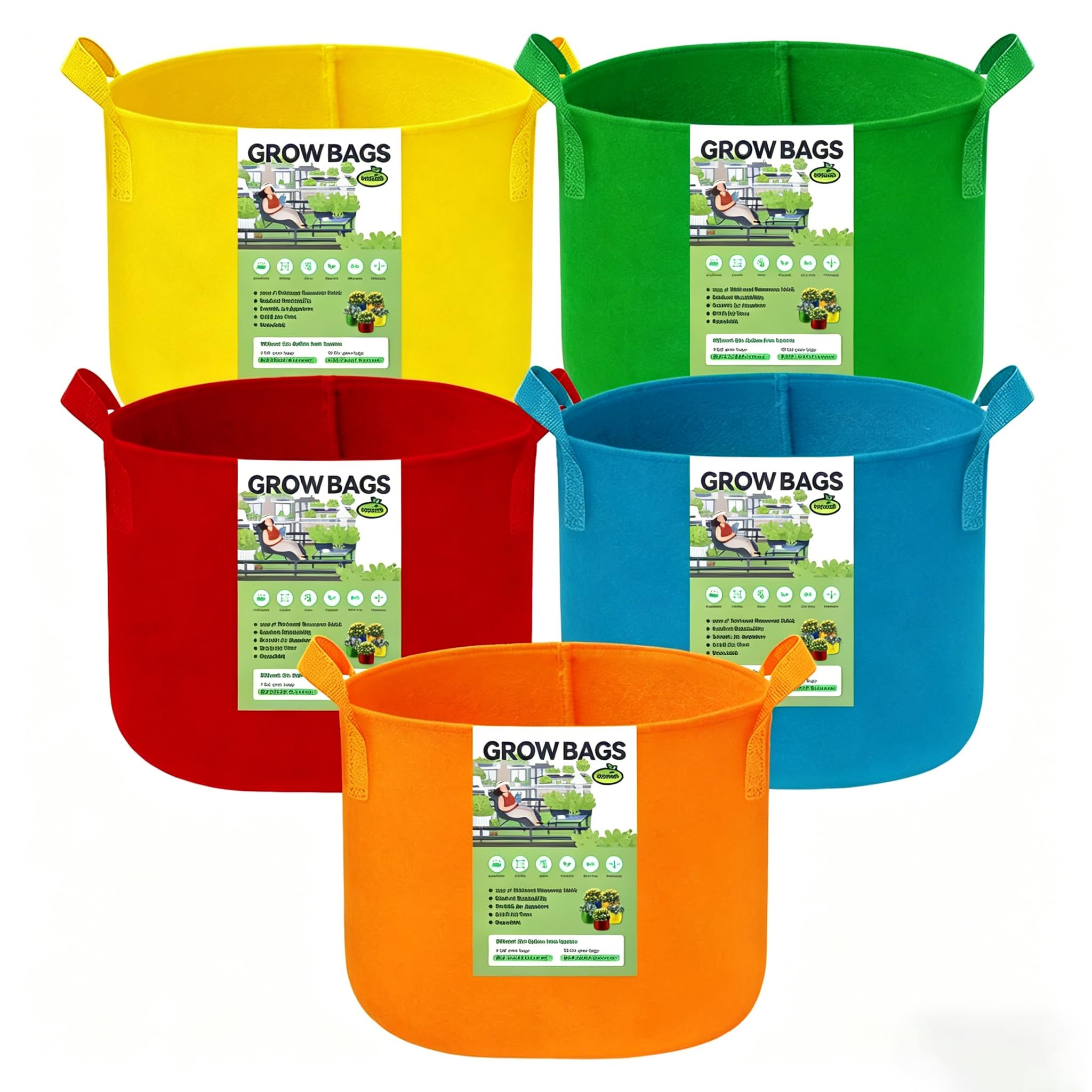 Lot de 5 sacs de culture de 50 litres en tissu coloré pour plantes, pots de fleurs en feutre, sacs de jardin, pots de tomates pour légumes, fleurs
