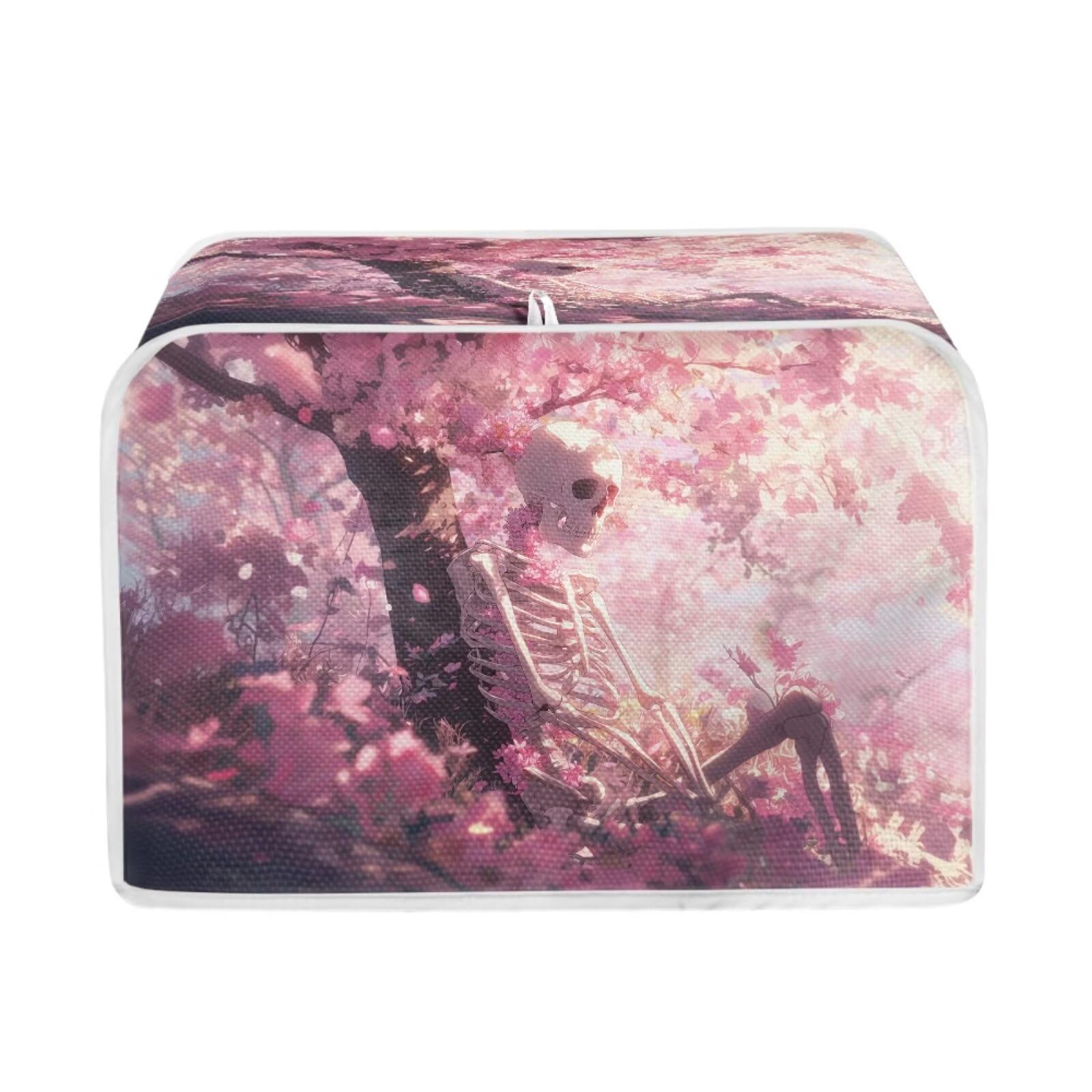 Skeleton Print Toaster 4 Slice Cover Cherry Blossom Print Bread Maker Machine Covers for Anti-dust and Fingerprint Decorative Accessories for Kitchen