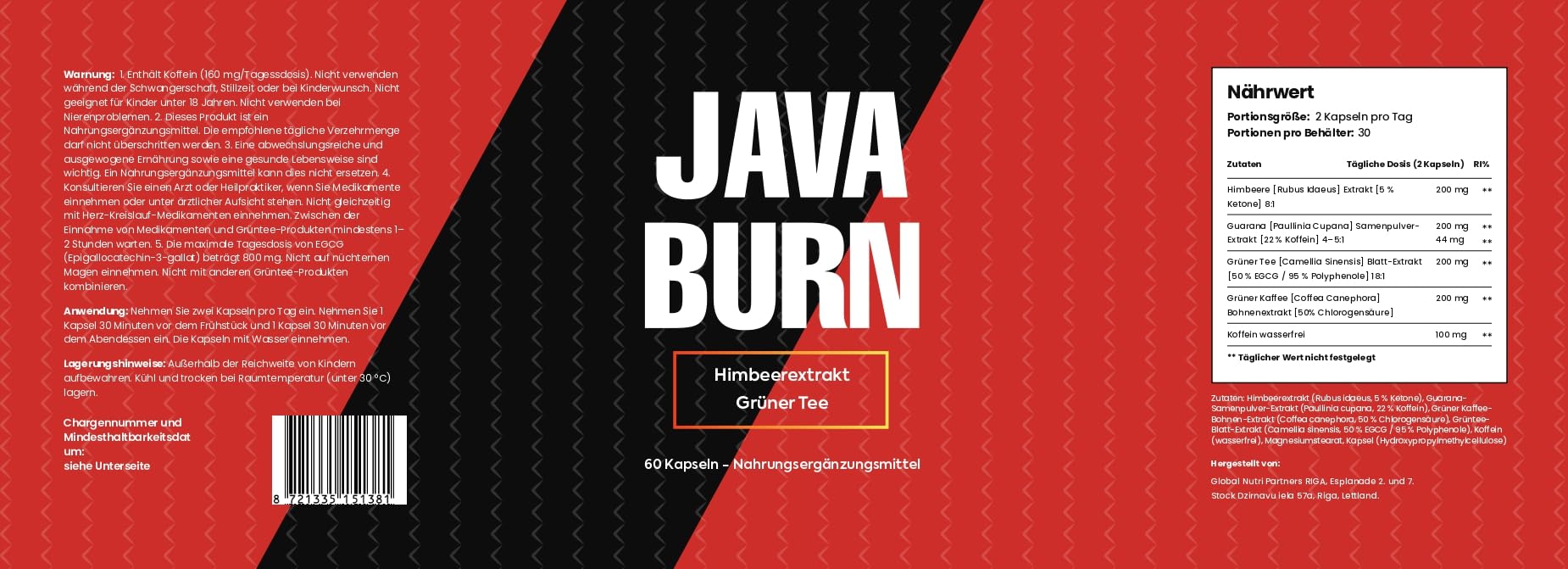 Javaburn Pflanzenextrakt-Kapseln, Natürlich Nahrungsergänzungsmittel, 450mg