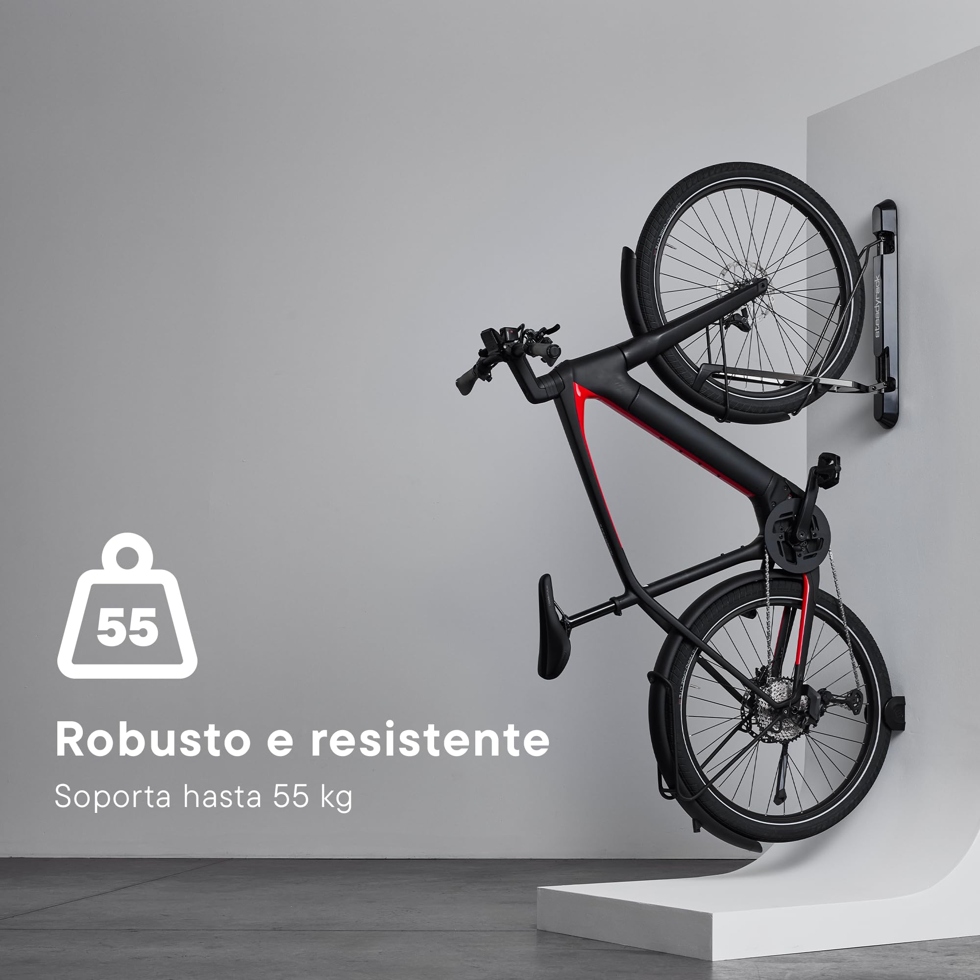 Steadyrack ProFlex Narrow Bike Rack – Supporto da Parete Verticale per Biciclette – Adatto a Bici da Corsa, BMX, Gravel, con Parafanghi e altro – Include GearMate SteadySpine