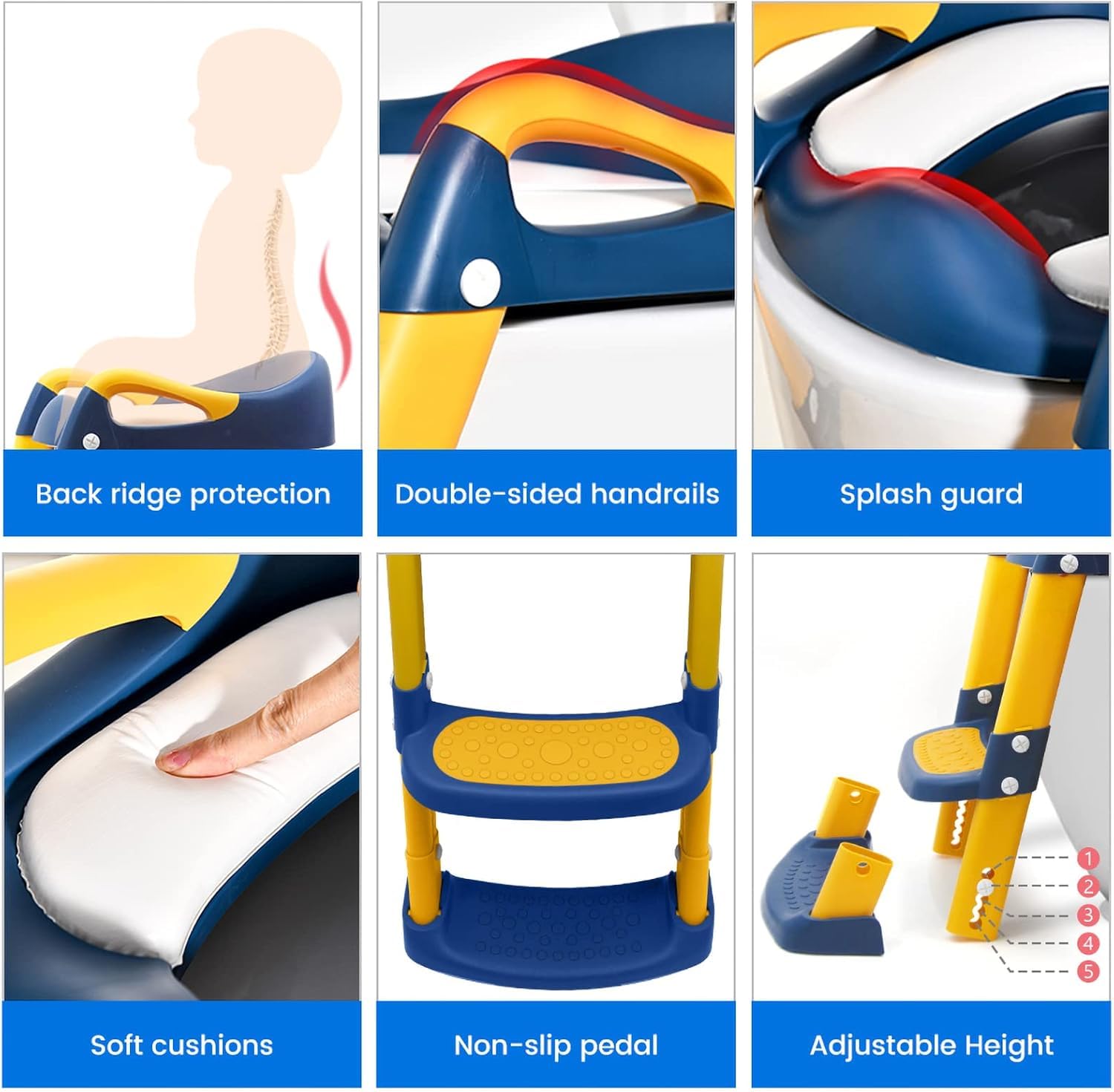 Toilette Pot WC Enfant Bebe: Siege Reducteur pour Bébé - Rehausseur Chaise Réducteur Toilettes avec Marche - Petit Enfants de Apprentissage Siège pour Fille Garcon - Pliable Propreté Adaptateur | Bleu