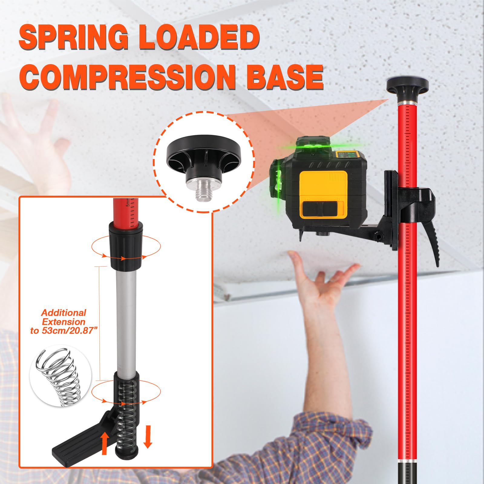 MOETER Laser Level Pole - 12.58ft Telescoping -6