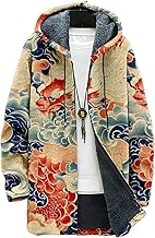 Mens Long Cardigan Hoodies Color Block Hooded Jacket Horse Print Open front Sweater Hoodie with Pockets Coat