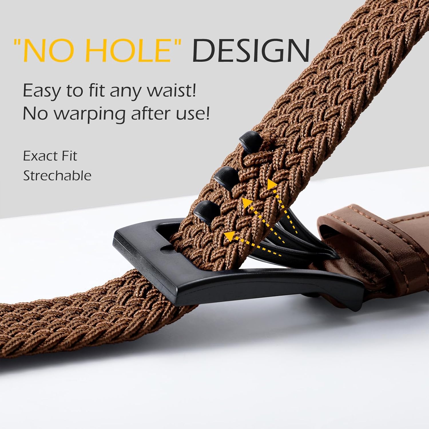 VONMELLI Nickle Free No Metal Belt for Men, TSA Approved Hypoallergenic Elastic Stretch Braided Belt Men - Image 3