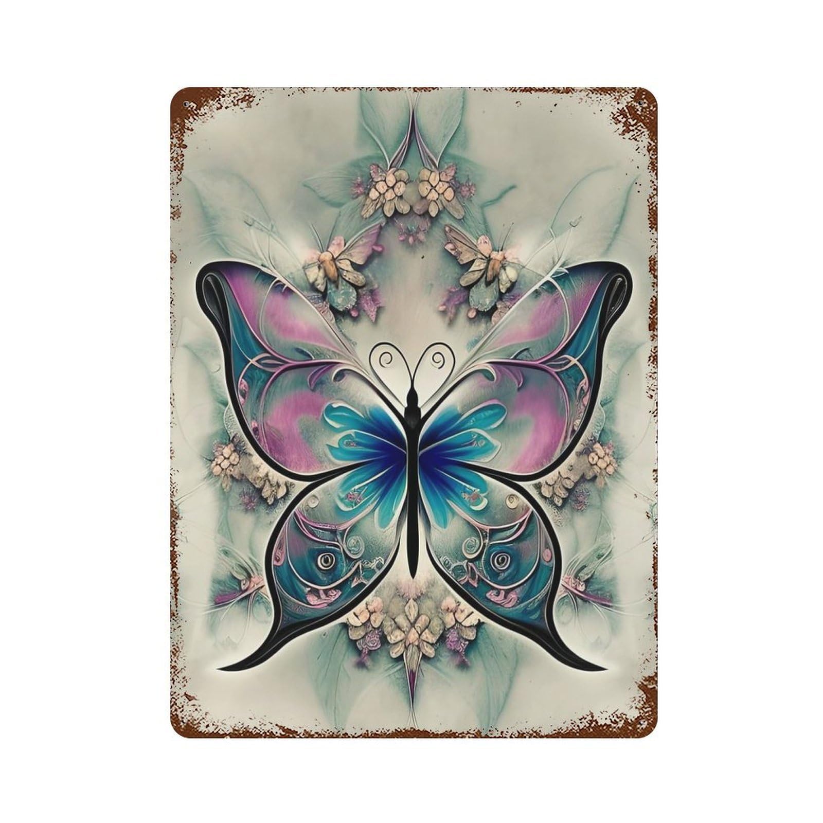Beautiful Butterfly Rust Effect Tin Sign 15.7"x11.8", Rustic Home Decor for Cafe, Home Bar And Lounge Decor