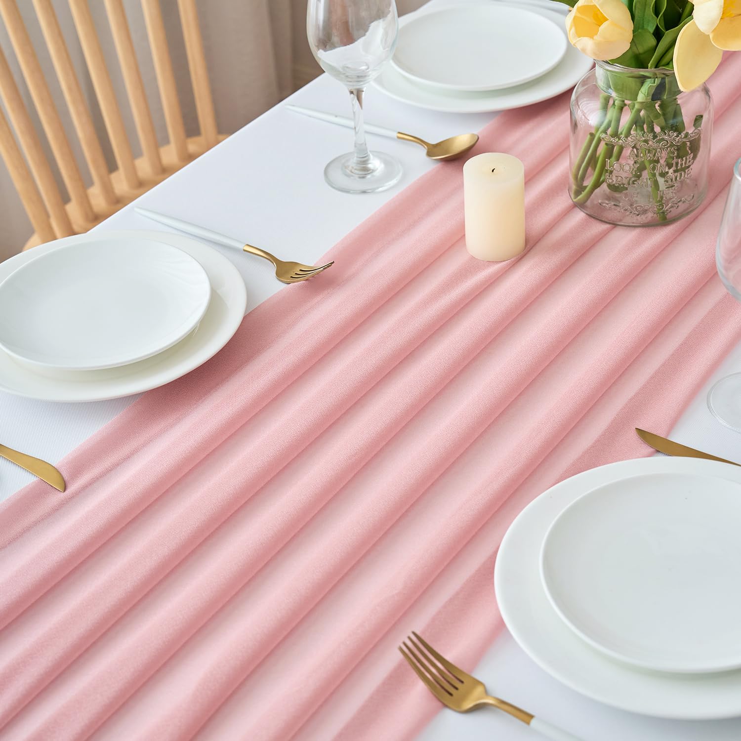 CHUQING Tafelloper oudroze chiffon tafelloper bruiloft stof voor eetkamer party vakantie decoratie 300 x 70 cm CHUQING Tafelloper oudroze chiffon tafelloper bruiloft stof voor eetkamer party vakantie decoratie 300 x 70 cm