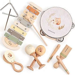 OESSUF Musical Instruments for Children from 1 Year, Montessori Toy Baby from 1 2 3 Years Xylophone Tambourine Children's Instruments Wooden Toy Birthday Gifts from 18+ Months