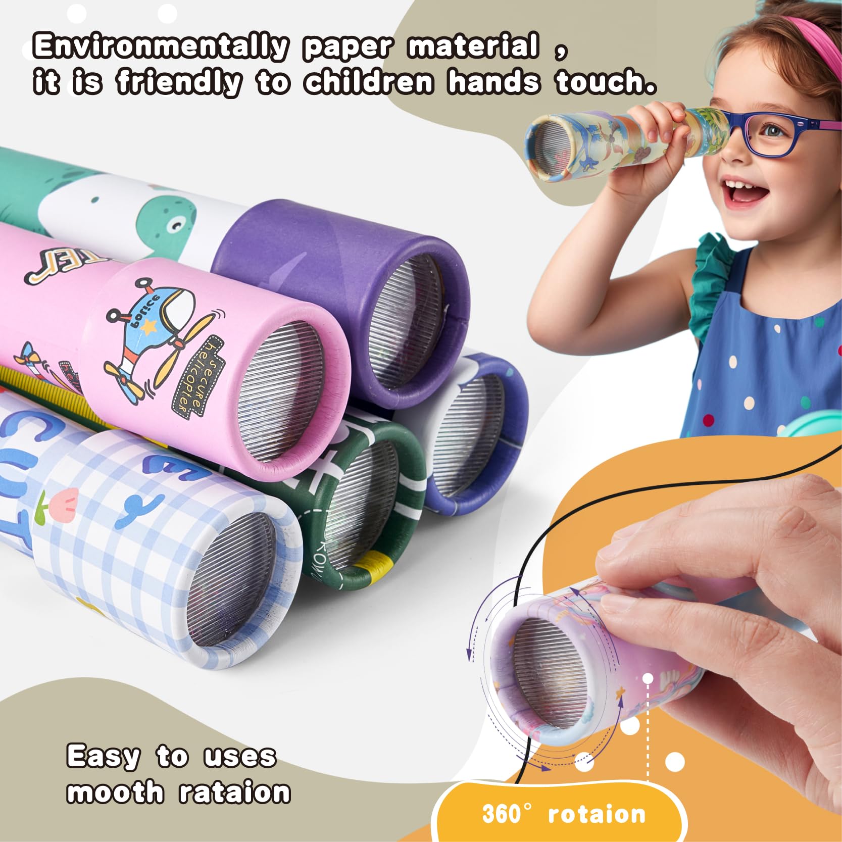 Lot De 2 Kaléidoscopes Yardwe – Motifs Imprimés Cartoon, Jouet éducatif Et Interactif Pour Filles Et Garçons, Cadeau Anniversaire, Expériences Scientifiques Amusantes