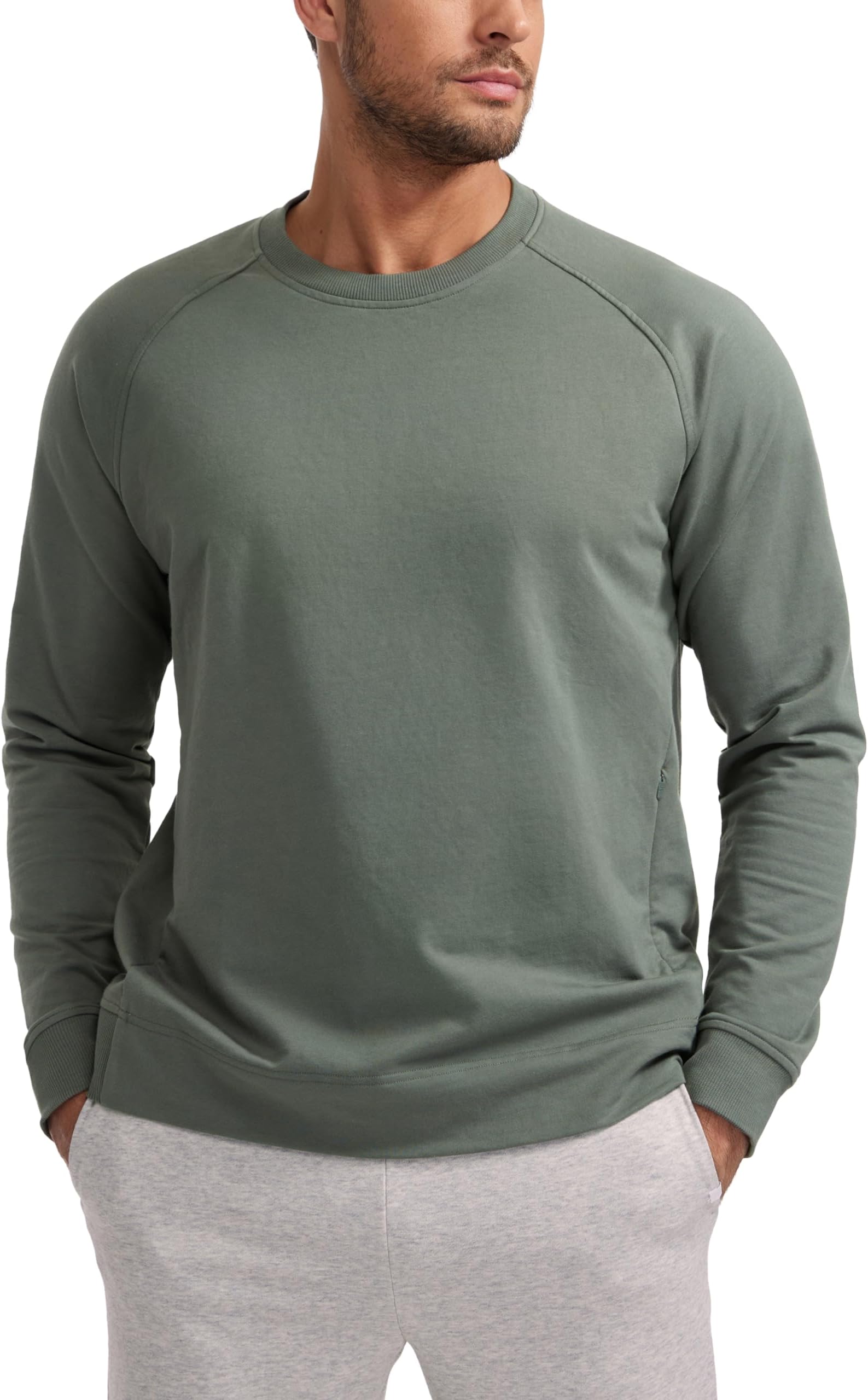 CRZ YOGAMens Crewneck Sweatshirts French Terry Athletic Workout Sweat Shirts Casual Pullover Tops with Zipper Pocket