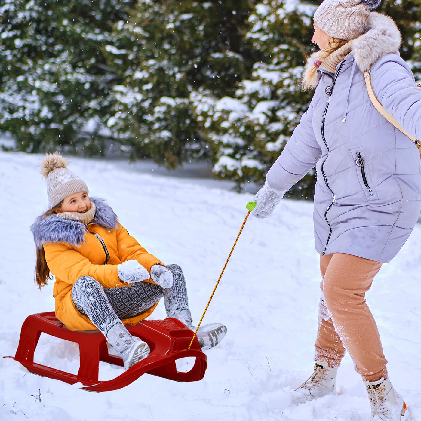 JAMARA Luge 461120 Play Snow-Star - Patins en métal - Corde avec poignée - en Plastique résistant aux Chocs - Rouge
