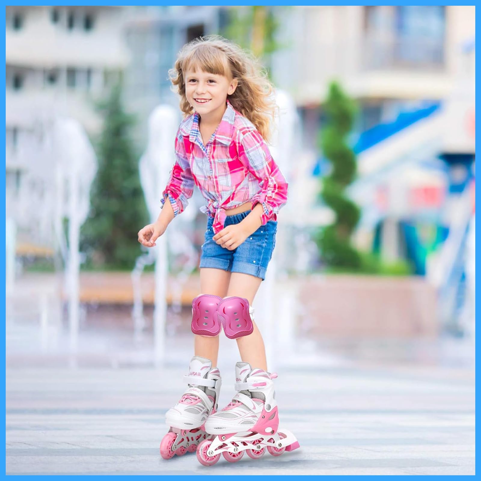 Kit de Protection Complète Enfant - 6 Pièces (Genouillères, Coudières, Poignets) - Réglable 3-12 Ans pour Roller, Vélo, Skateboard & Sports, Rose