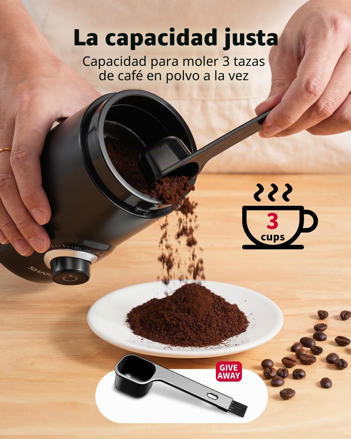 SHARDOR Molinillo de café eléctrico, molinillo de especias de gran capacidad de 70 g con perilla de sincronización visual para una molienda precisa, molinillo silencioso de granos de café para