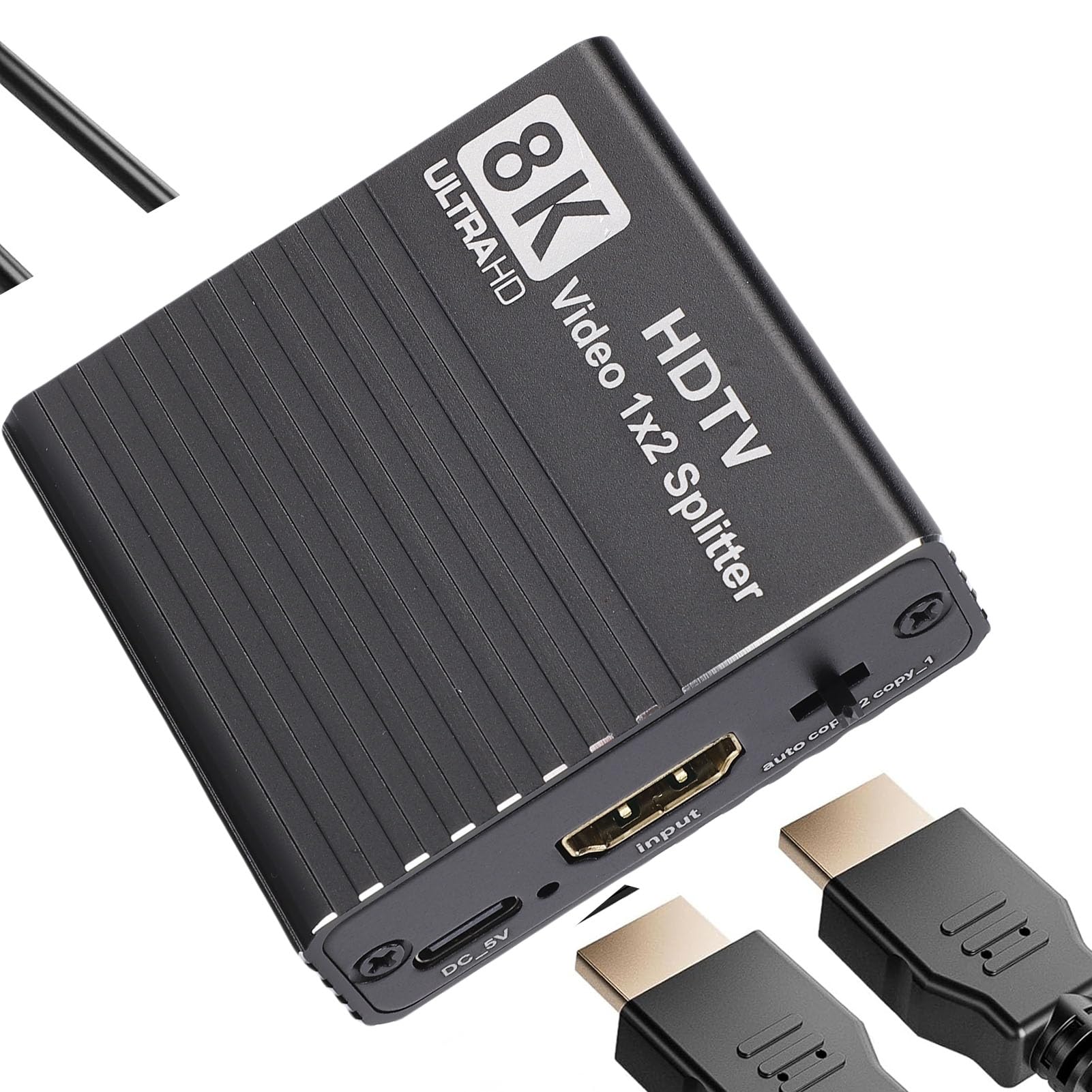 Bewinner Splitter di Interfaccia Multimediale HD 8K 1 Ingresso 2 Uscite, Supporto HDMI 2.1 8K 60Hz 4K 120Hz 1080P 240Hz, EDID 3D, Doppio Display per Home Theater da Gioco