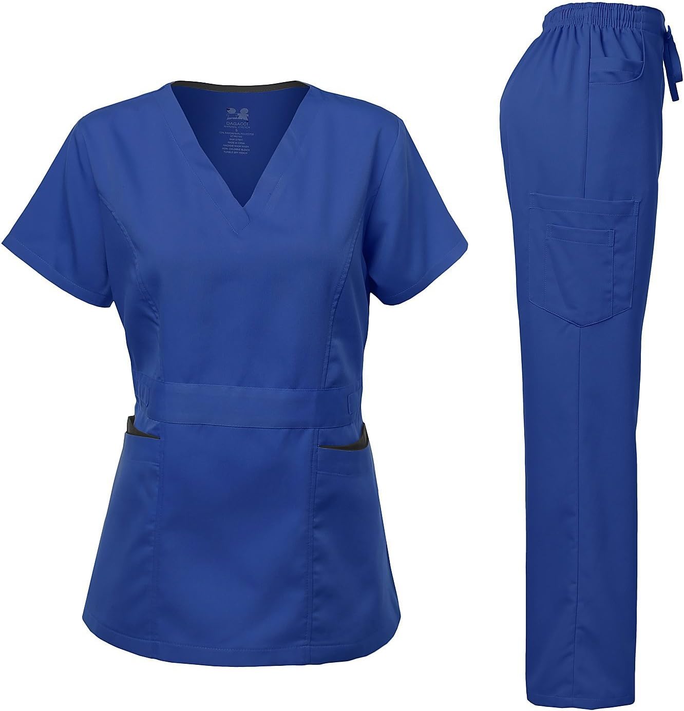 Dagacci Medical Uniform Women's Scrubs Set Stretch Ultra Soft Contrast Pocket